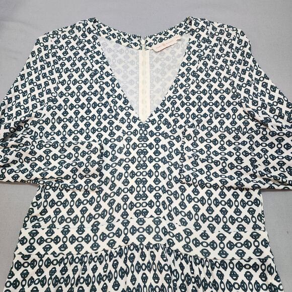 Tory Burch Green and White Geometric Patterned Knee Length Dress Size M - Picture 1 of 5